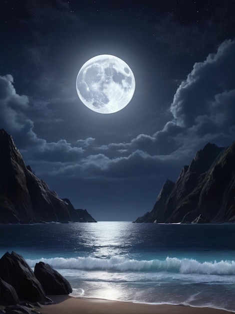 ein Vollmond scheint über dem Ozean und der Mond scheint