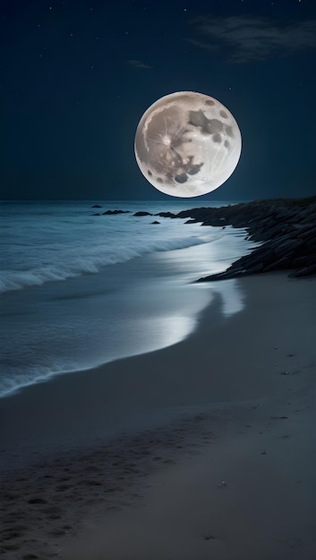 ein Vollmond steigt über einem Strand mit einem Vollmond im Hintergrund auf