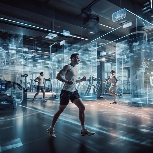 Ein von AI erstelltes Foto von Sportlern, die in einem modernen Fitnessstudio trainieren