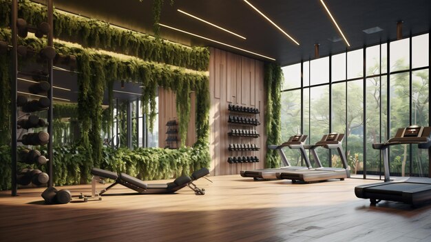 Foto ein von der natur inspiriertes fitnessstudio-design, das das wohnen integriert