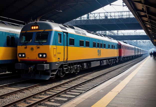 Ein von dieselelektrischen Lokomotiven angetriebener Passagierzug ist am Bahnhof geparkt