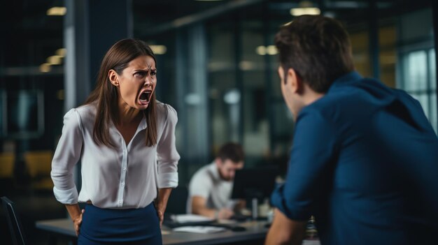 Foto ein vorgesetzter und ein untergebener schreien sich in einem firmenbüro an