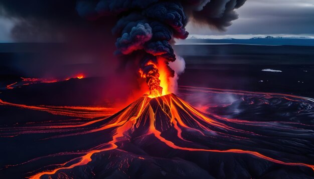 Foto ein vulkan bricht in der gefrorenen steppe islands aus