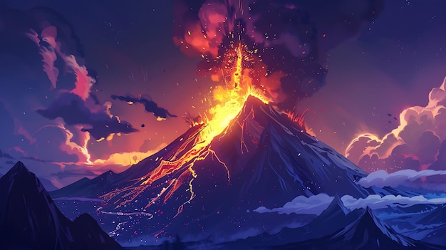 Foto ein vulkan mit einem vulkan im hintergrund