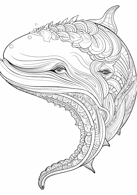 ein Wal mit einem langen Schwanz und einem großen Maul mit komplizierten generativen Mustern