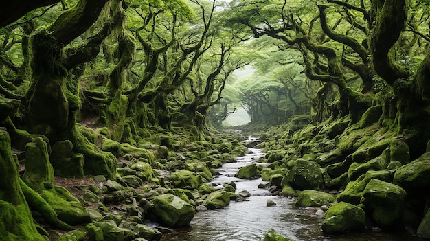 ein Wald aus knorrigen Bäumen, der aus dem von Ai erzeugten Nebel auftauchte