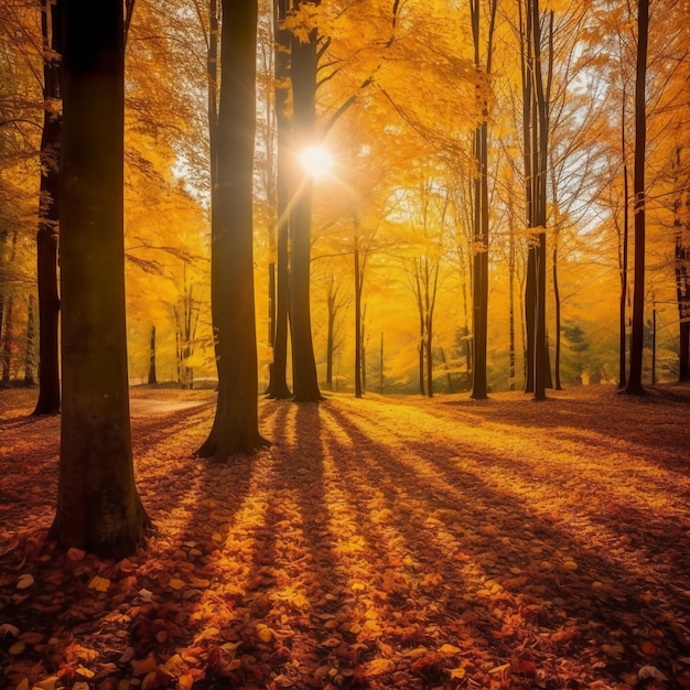 Ein Wald, durch dessen Blätter die Sonne scheint