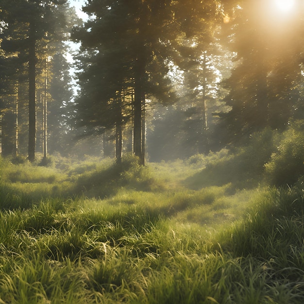 Ein Wald, in dem die Sonne durch die Bäume scheint