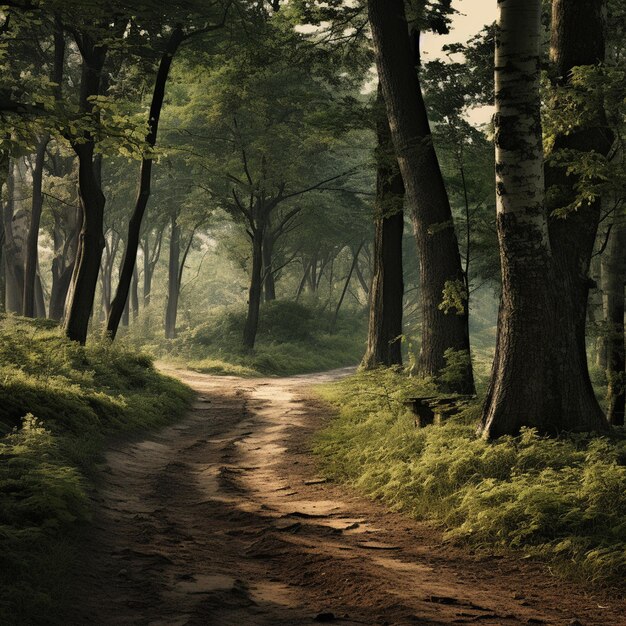 Ein Wald mit Bäumen und einem Weg