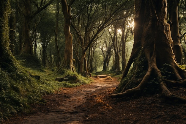 Ein Wald mit Bäumen und einem Weg