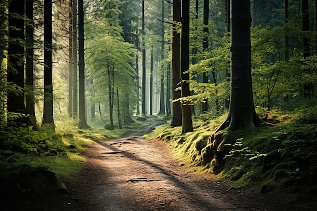 Ein Wald mit Bäumen und einem Weg