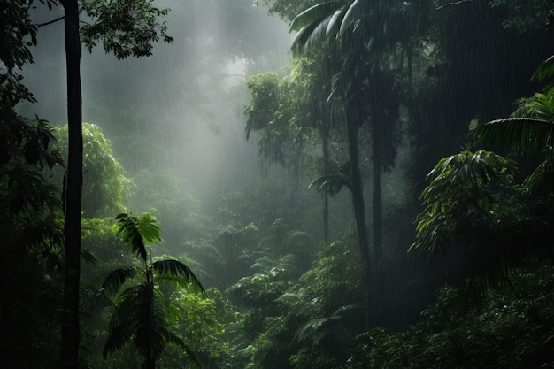 Ein Wald mit einem Licht in der Mitte