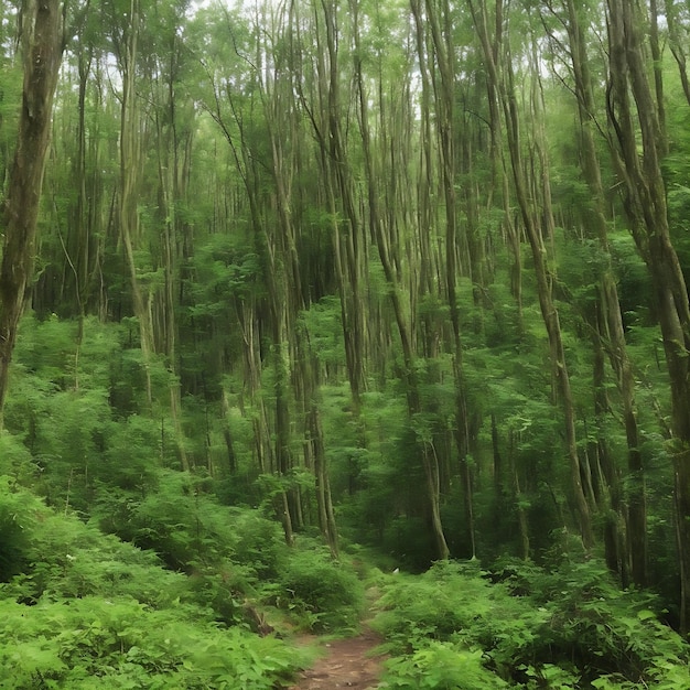 Ein Wald mit einem Pfad, in dem sich eine Spur befindet