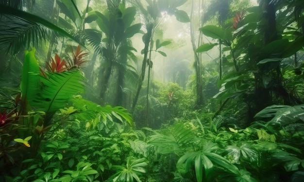 Ein Wald mit einer Pflanze in der Mitte