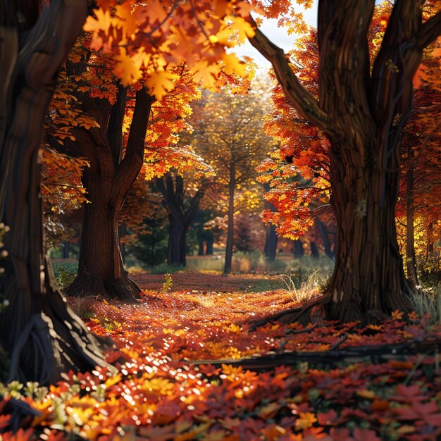 ein Wald mit einer Sonne, die durch die Bäume scheint