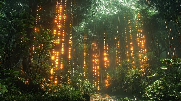 Foto ein wald mit lichtern im wald