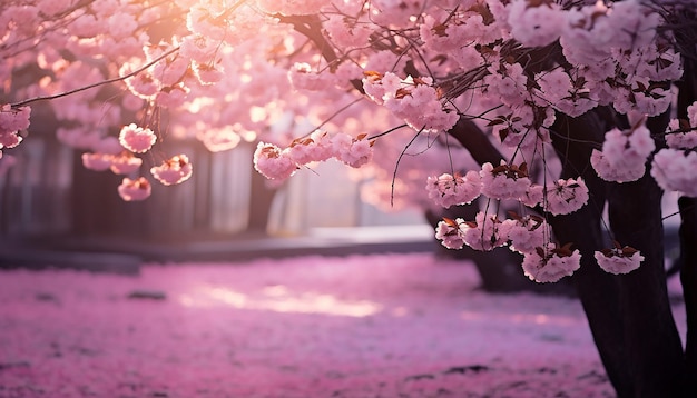 Ein Wald mit rosa Kirschblüten
