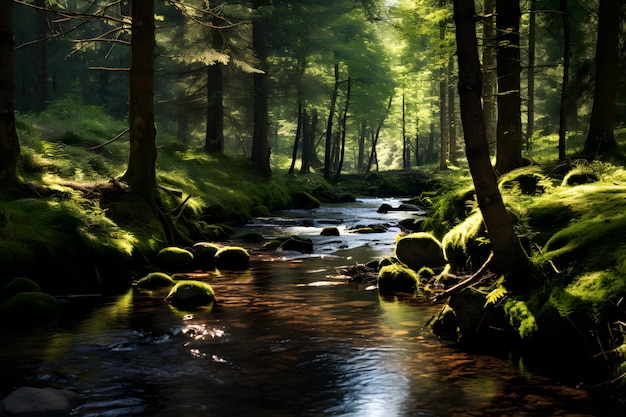 Ein Wald und ein Bach Naturwaldhintergrund