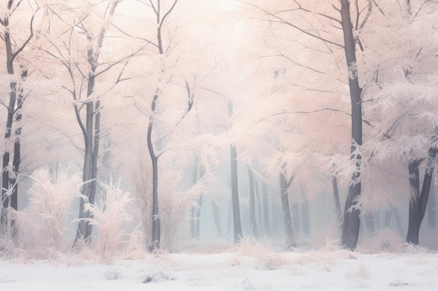 ein Wald voller Bäume, die mit Schnee bedeckt sind