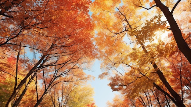 ein Wald von Bäumen mit den Worten "Fall" auf der Unterseite.