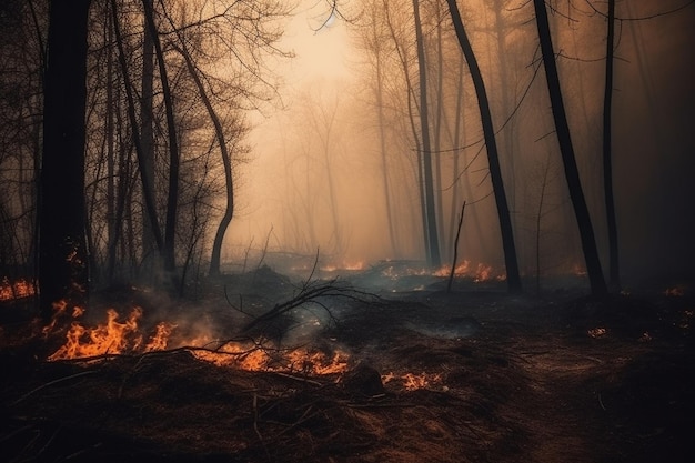 Ein Waldbrand am Abend
