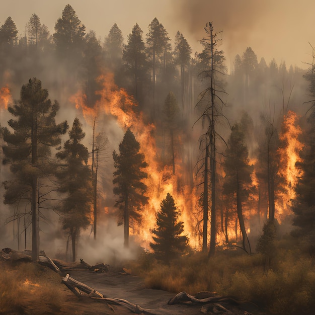 Foto ein waldfeuer brennt an der seite eines waldes