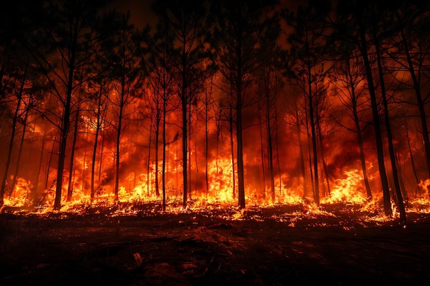 ein Waldfeuer brennt in der Nacht