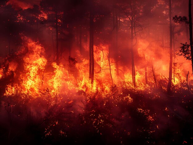 ein Waldfeuer mit einem Waldfeuer im Hintergrund