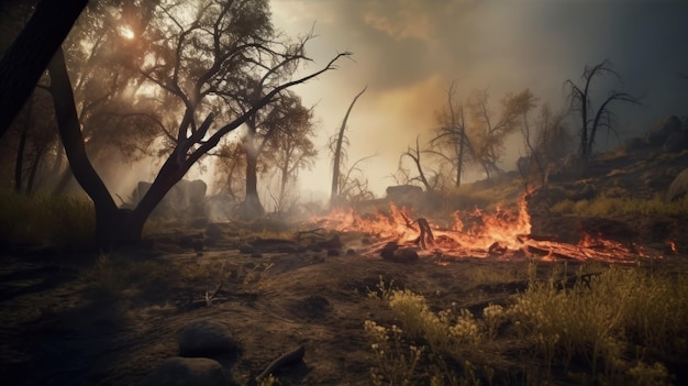 Ein Waldfeuer regeneriert nach der Zerstörung langsam das Leben.