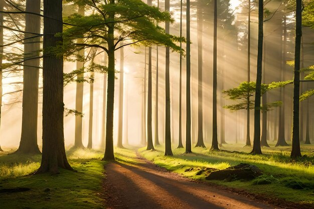 Ein Waldweg am Morgen mit Nebel