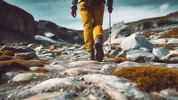 Ein Wanderer geht auf einem Bergpfad