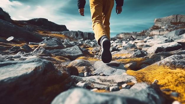 Ein Wanderer geht auf einem Bergpfad