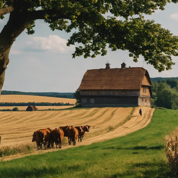 Foto ein wandteppich des ländlichen lebens, das die essenz der polnischen landwirtschaftstraditionen untersucht