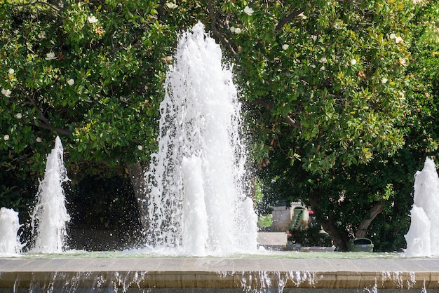 Ein Wasserbrunnen in der Stadt, schöne Parkszene im Sommer