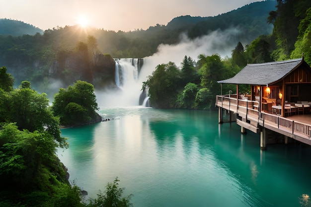 Ein Wasserfall am Morgen