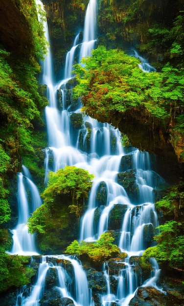 Ein Wasserfall im Wald mit grünem Moos