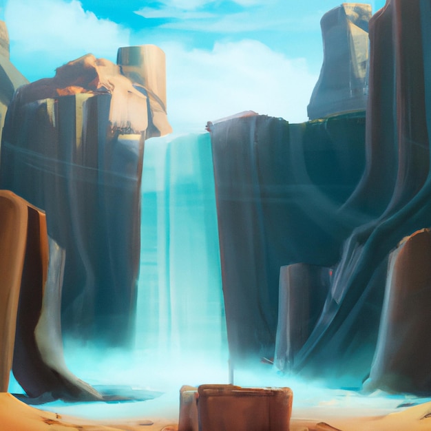 Ein Wasserfall im Wüstenhintergrund, digitale Kunst