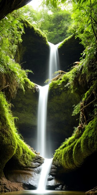 Ein Wasserfall in den Bergen mit generativer KI