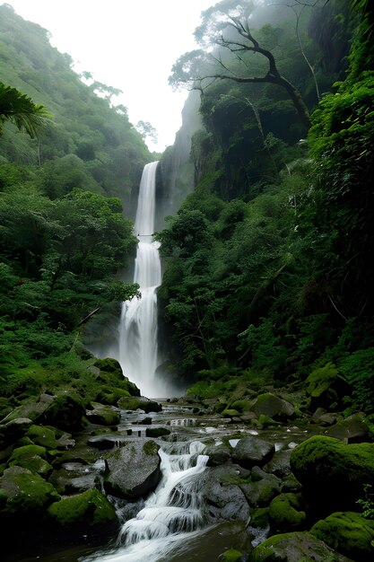 Foto ein wasserfall in einem regenwald