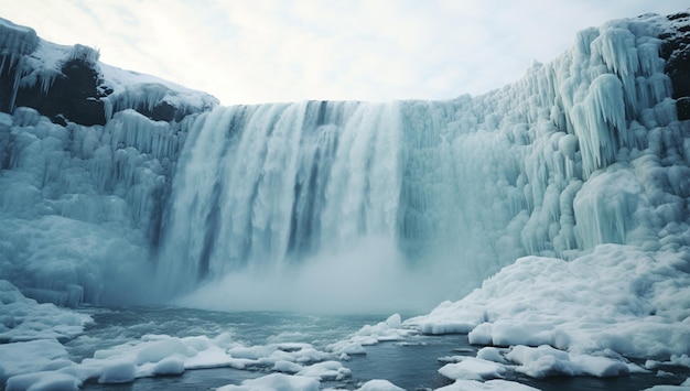 ein Wasserfall mit Eis darauf und Eis im Wasser
