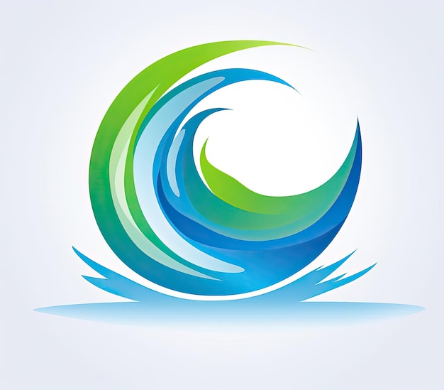 ein Wasserloch-Logo mit blauen und grünen Federn im Stil eines abstrakten Minimalismus-Liebhabers