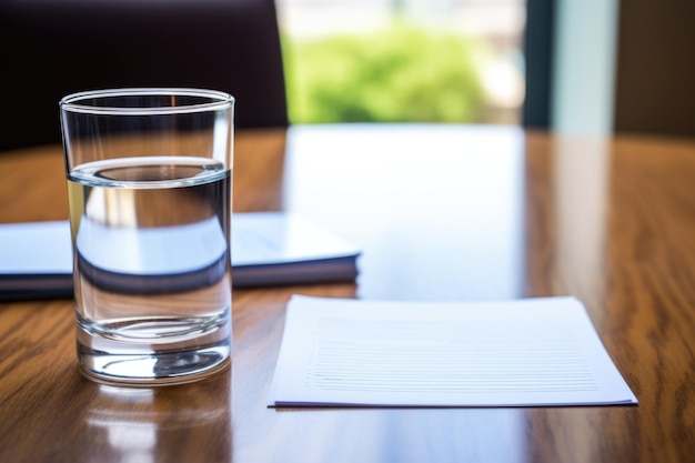 Ein Wasserschutzvertrag liegt offen neben einem Glas Wasser