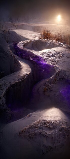 ein Wasserstrom mit violetten Lichtern