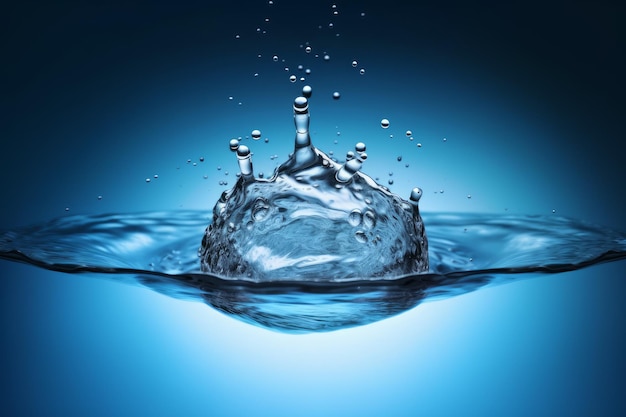 Ein Wassertropfen im Wasser mit blauem Hintergrund