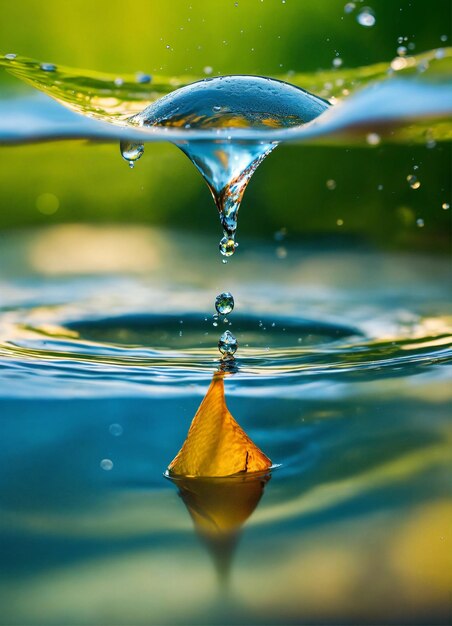 ein Wassertropfen wird mit der untergehenden Sonne hinter sich gespritzt