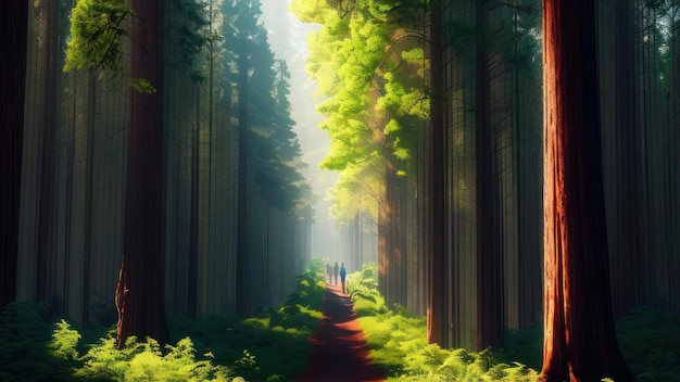 Ein Weg durch den Wald, auf dem ein Paar läuft