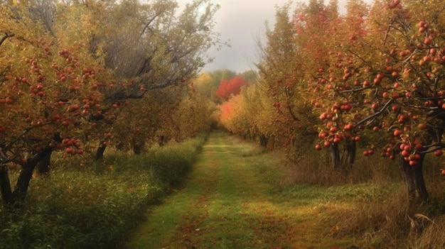 Ein Weg im Herbst mit wechselnden Blättern.