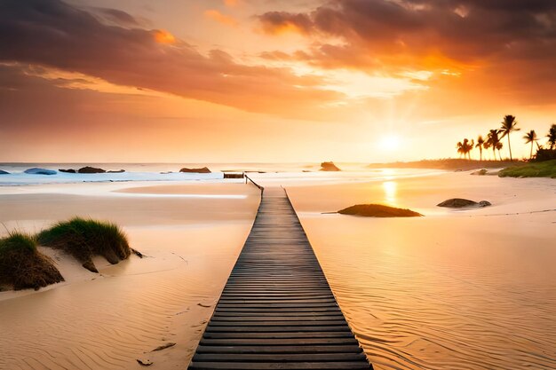 Ein Weg zum Strand bei Sonnenuntergang