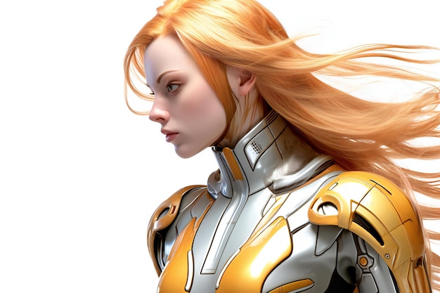 Ein weiblicher Cyborg isoliert auf weißem Hintergrund
