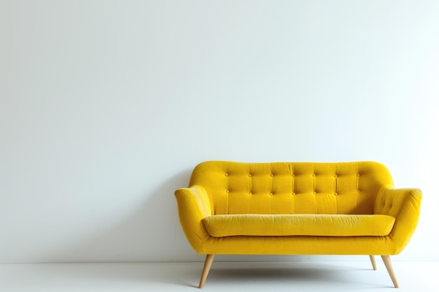Foto ein weiches gelbes sofa steht allein auf weißem hintergrund